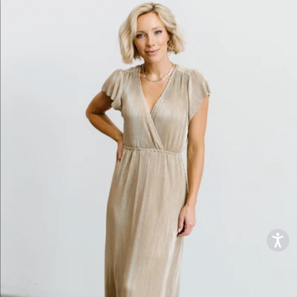 ATHENA PLEATED MAXI DRESS | GOLD